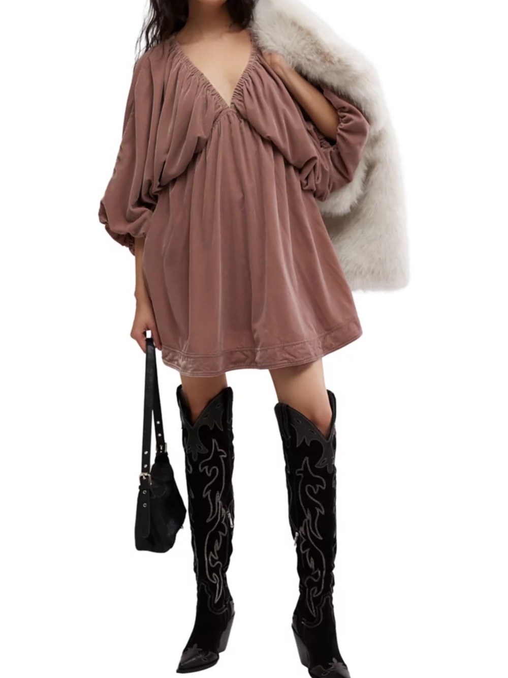 Free People Portia Velvet Mini Dress in Dusty Rose